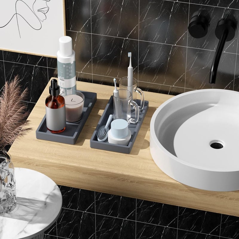 BBK Bathroom Vanity Tray 7.8 in - 2 Pack(Small) Silicone Bathroom Tray for Counter, Perfume Key Trinket Ring Tray, Decor Soap Dispenser Countertop Tray for Kitchen Sink Organization (Gray) - Image 2